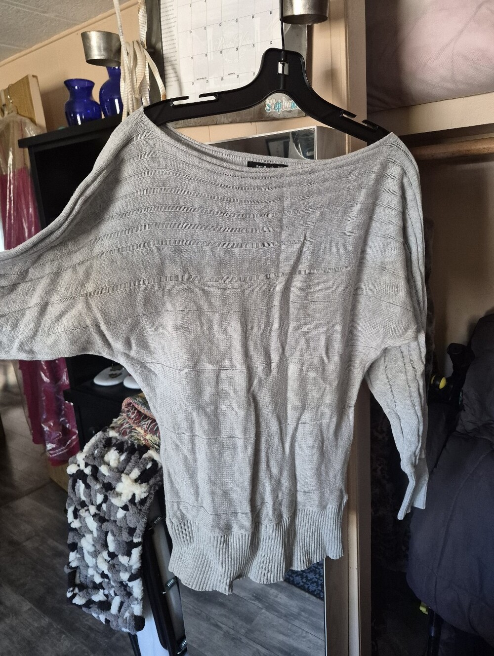 PattyBoutik Light Gray Off-the-Shoulder Sweater